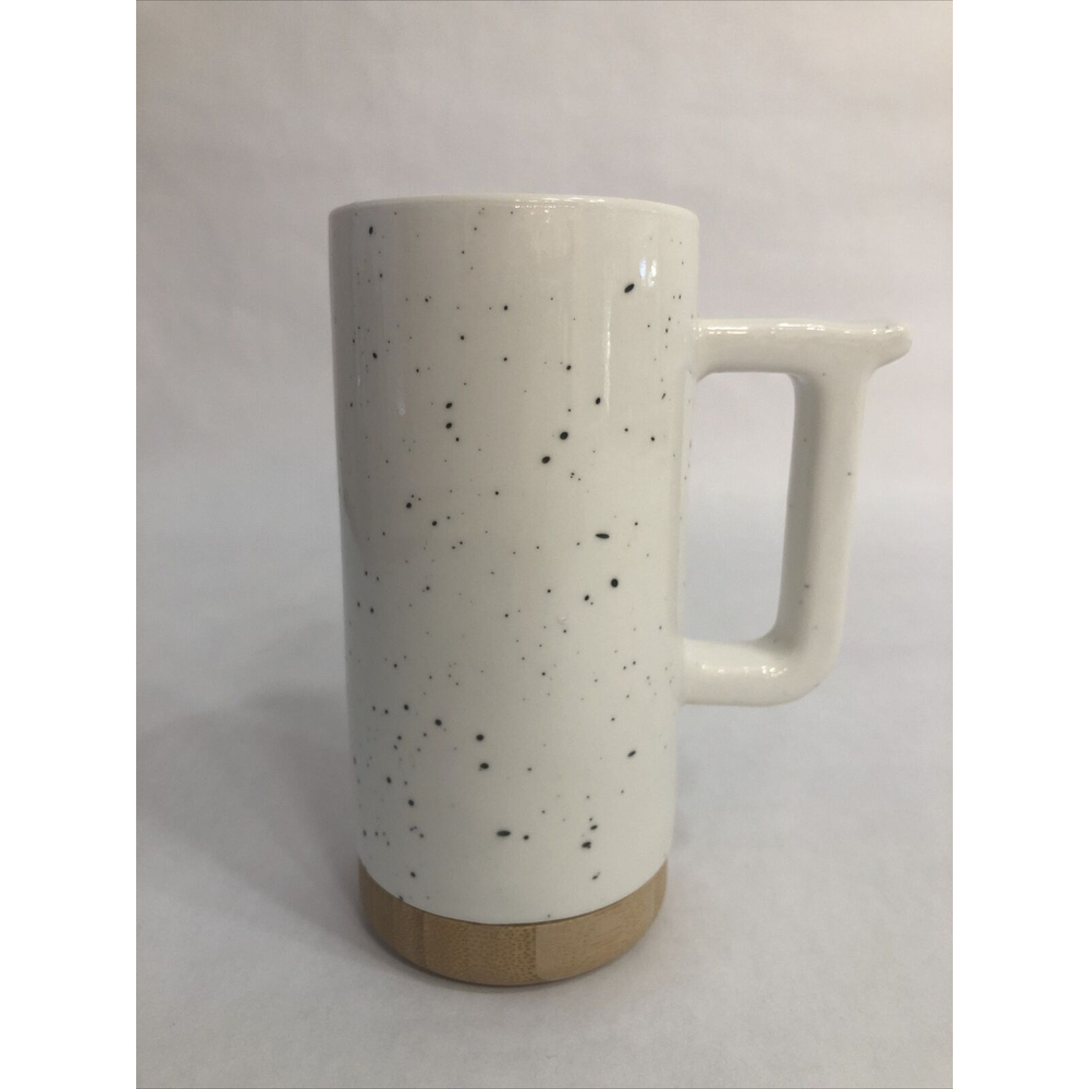 Ello 16oz Ceramic Aspen Travel Mug Coffee/Tea Mug. Speckled White Wood Base